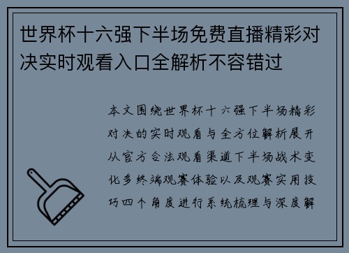 世界杯十六强下半场免费直播精彩对决实时观看入口全解析不容错过 世界杯十六强下半场免费直播精彩对决实时观看入口全解析不容错过